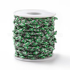 エナメル ハムサの手とナザールボンジュウリンク チェーン  304ステンレススチール製金具付き  ステンレス鋼色  溶接されていない  スプールで  カラフル  11.5x5.5x3.5mm&nbsp;CHS-G023-01P-02