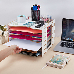 ウッドディスプレイスタンド  スクラップブック用紙オーガナイザー  アンティークホワイト  29.75x31.6x24cm&nbsp;ODIS-WH0099-37A