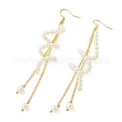 Shell Pearl Beads & Brass Cable Chains Dangle Earrings for Women&nbsp;EJEW-JE07326