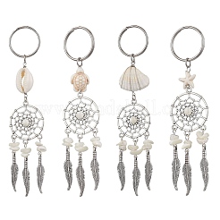 4Pcs Tibetan Style Alloy with Natural Shell & Synthetic Turquoise Keychains&nbsp;KEYC-JKC01179