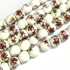 手作り花柄陶器セラミックビーズ連売り  ラウンド  カラフル  10mm  穴：2mm  35個/連  12.9インチ〜13.3インチ（33~34cm）&nbsp;PORC-J006-A06