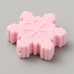 スノーフレーク食品グレードの環境に優しいシリコーンビーズ  ピンク  29.5x26x8.5mm  穴：2mm&nbsp;SIL-SZC0006-03E