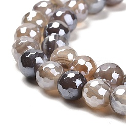 電気メッキされた天然ボツワナアゲートの丸いビーズ連売り  ファセット（128ファセット）  6mm  穴：1.2mm  約63個/連  15.16インチ（38.5cm）&nbsp;G-L598-A03-01