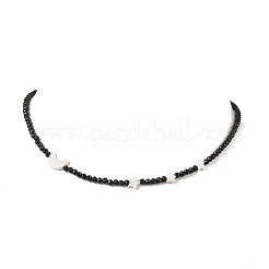 天然淡水貝、月、星、ファセット加工のラウンド型天然ブラックスピネルビーズネックレス（女性用）  ステンレス鋼色  15.94インチ（40.5cm）&nbsp;NJEW-JN05668