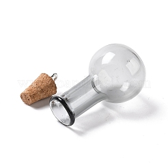ガラスチャーム  木製のボトルストッパーとプラチナ合金ループ付き  球根形  ゲインボロ  34x18mm  穴：2mm&nbsp;GLAA-P053-01A-04