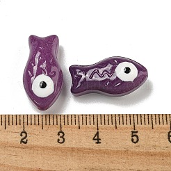 手作りの透明ガラスビーズ  手描きのビーズ  エナメル  魚  パープル  21.5x11x8.5~10mm  穴：1.2~1.4mm&nbsp;GLAA-N0028-03C