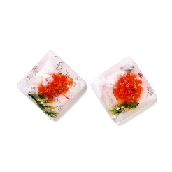 クリア樹脂カボション  花と金/銀箔付き  正方形  ホワイト  16x16x6mm&nbsp;CRES-P019-05F