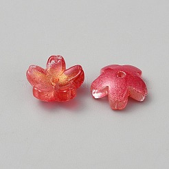 ガラスビーズキャップ  花  ツートン  レッド  10x10.5x4mm  穴：1.4mm&nbsp;FIND-WH0152-881D