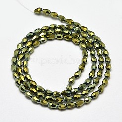ファセットティアドロップフルメッキ電気メッキガラスビーズ連売り  メッキグリーン  5x3mm  穴：1mm  約100個/連  17.7インチ〜19.6インチ&nbsp;EGLA-J132-FP05