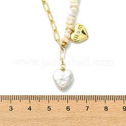Mother's Day Natural Baroque Keshi Pearl Heart Pendant Pearl Beaded & Brass Paperclip Chain Necklaces for Women&nbsp;NJEW-JN06062
