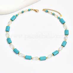 Bohemian Style Handmade Rectangle Synthetic Turquoise & Faceted Teardrop Glass Beaded Necklaces for Women's Date Gift&nbsp;TF2748