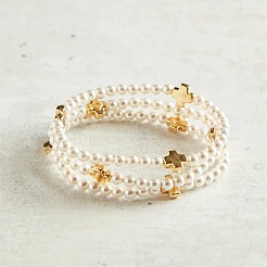Summer Brass Cross and Round Imitation Pearl Beaded Stretch Bracelets for Women&nbsp;NA3901