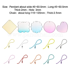 20スタイルのアクリルブランクペンダント10個。  合金ボールチェーン20個付き。  フラット ラウンド & ハート & スクエア & 菱形  キーホルダー スクラップブック オーナメント作りに  ミックスカラー  46~60.5x45~60.5x2mm  穴：3mm  1個/スタイル&nbsp;DIY-CJC0002-012