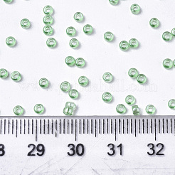 ガラスシードビーズ  機械刺繍に適合  透明色  ラウンド  薄緑  2.5x1.5mm  穴：1mm  約2222個/50g&nbsp;X-SEED-S042-11A-01