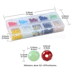 10 グリッド 10 スタイル 不透明ソリッドカラーガラス ビーズ 連売り  多面カット  ロンデル  ミックスカラー  4x3mm  穴：0.4mm  123~127pcs /グリッドについて  1 グリッド/スタイル&nbsp;EGLA-YW0001-45