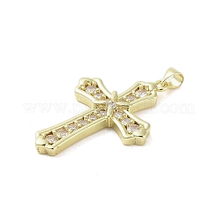 18k ゴールドメッキ真鍮製ガラスペンダント  クロス  透明  37.5x26x4mm  穴：3.7x4mm&nbsp;LS-KK-A209-05C-G