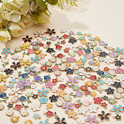 180個6スタイルアロイエナメルペンダント  花のチャーム  ゴールドカラー  ミックスカラー  12~23x9~18x1.5~2.5mm  穴：1.2~2mm  30個/スタイル&nbsp;ENAM-ME0001-70