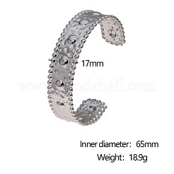 304 Stainless Steel Beaded Edged Textured Open Cuff Bangles for Women&nbsp;WG8389F-01