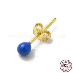 エナメルラウンドボールスタッドピアス  女性のためのゴールデン 925 スターリングシルバー ジュエリー  ブルー  14.5x3mm  ピン：0.8mm&nbsp;EJEW-C020-01G-01