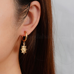 女性用304ステンレススチール製フープピアス  太陽  ゴールドカラー  36.5x15.2mm&nbsp;WG36F30-01