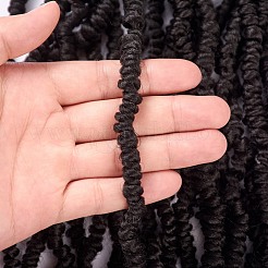 爆弾ツイストかぎ針編みの髪  スプリングツイストヘアプレループ編み編みブレード  低温耐熱繊維  合成ツイストヘアドレッドヘア  長い＆縮毛  ブラック  14インチ（35.5cm）  24連売り/ pc&nbsp;OHAR-G005-03A