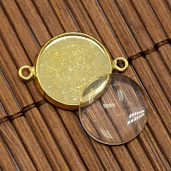14mm Dome Clear Glass Cover and Golden Brass Cabochon Connector Setting Sets&nbsp;DIY-X0088-G-NR