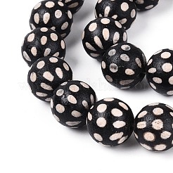 チベット風天然瑪瑙ビーズ連売り  ラウンド  染め＆加熱  ブラック  丸い模様  14~14.5mm  穴：1.2~1.5mm  約28個/連  15.55''（39.5センチメートル）&nbsp;G-T144-36