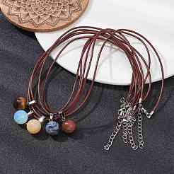 Natural & Synthetic Mixed Gemstone Round Pendant Necklaces&nbsp;NJEW-JN04478