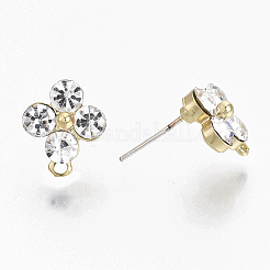 合金製スタッドピアスパーツ  カン付き  ラインストーンとキュプロニッケルピン付き  花  クリスタル  13x11mm  穴：1.4mm  ピン：0.7mm&nbsp;X-PALLOY-N154-13