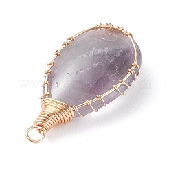 天然宝石チャーム  真鍮パーツ  ティアドロップ  46~48.5x25~26x11~12mm  穴：4~5.5mm&nbsp;PALLOY-JF01340