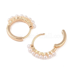 真鍮とプラスチックのパールのフープピアス  リング  14KGP本金メッキ  13.5x2.5mm&nbsp;KK-N256-14G