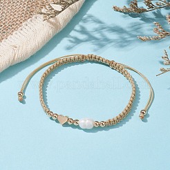 Brass & Natural Pearl Braided Bead Bracelets&nbsp;BJEW-JB09721-01