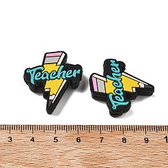 教師の日シリコン焦点ビーズ  DIYネックレスの製作  鉛筆と単語の先生  きいろ  28x26.5x8mm  穴：2mm&nbsp;SIL-B078-09