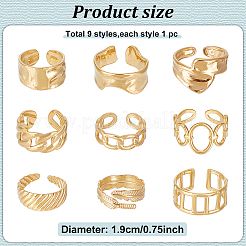 女性用ステンレススチールオープンカフリング9個、9スタイル  ゴールドカラー  内径：17~18.3mm  1個/スタイル&nbsp;RJEW-AN0001-05