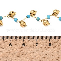 304 Stainless Steel & Faceted Round Synthetic Turquoise Beaded Necklaces for Women&nbsp;NJEW-C119-03A
