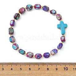 Synthetic Turquoise & Natural  Imperial Jasper Beads Stretch Bracelets for Women Men&nbsp;BJEW-JB13846