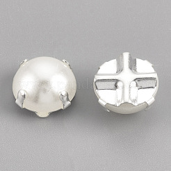 Absプラスチック模造パールシャンクボタン  真鍮パーツ  半円  乳白色  銀色のメッキ  7x7x4.5mm  穴：1mm&nbsp;BUTT-T002-7mm-01S