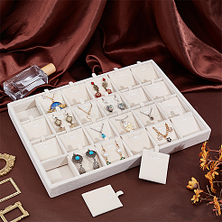 24グリッドベルベットジュエリーペンダントディスプレイトレイ  長方形  アンティークホワイト  24.2x35.4x3.1cm  内径：54.5x53mm&nbsp;ODIS-WH0043-165A