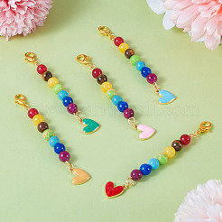 5Pcs 5 Colors Alloy Enamel Heart Pendant Decorations&nbsp;HJEW-TA0001-27