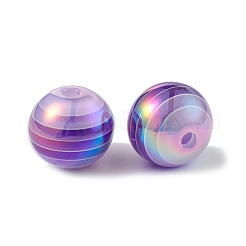 不透明なアクリルビーズ  ABカラー  縞模様の丸い  パープル  16x14.5mm  穴：3mm&nbsp;MACR-K330-31