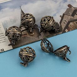 ラウンド真鍮製透かしケージペンダント  チャイムボールのペンダントネックレスの作成  鉛フリー＆カドミウムフリー  ブラッシングアンティークブロンズ  31x29x25mm  穴：6x7mm  インナー：21mm&nbsp;KK-L083-18AB-RS