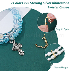 2Pcs 2 Colors 925 Sterling Silver Rhinestone Twister Clasps&nbsp;STER-HS0001-09