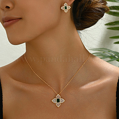Elegant Vintage Brass Flower Stud Earrings & Pendant Necklaces Sets for Women&nbsp;FD2708