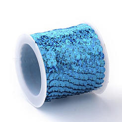 環境に優しいプラスチックスパンコールビーズ  スパンコールビーズ  装飾アクセサリー  フラットラウンド  ディープスカイブルー  6mm  約5m /ロール&nbsp;PVC-Q092-6mm-PA10