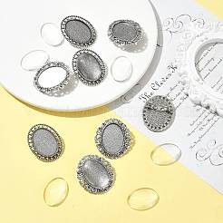 10個 2スタイル ヴィンテージ合金ブローチ カボション ベゼルセッティング  カドミウムフリー＆鉛フリー  鉄ピンバックバーパーツ  10個のガラスカボション付き  オーバル  アンティークシルバー  楕円形のトレイ：25x18mm  33.5~34x27~30x2~7.5mm  穴：5x2mm  ピン：0.8mm  5個/スタイル&nbsp;FIND-FS0004-64