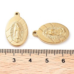 304ステンレスペンダント  セイントチャーム付きオーバル  14KGP本金メッキ  23x14x2.8mm  穴：1.4mm&nbsp;STAS-L022-369G