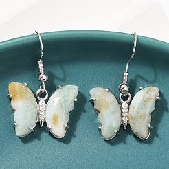 Natural Flower Amazonite Brass Dangle Earrings&nbsp;EJEW-M081-01P-06