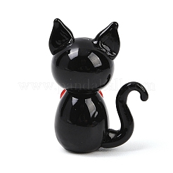 インテリアオーナメントパーツ  黒猫の形  手作りランプワーク表示の装飾  ブラック  33x22x44mm&nbsp;LAMP-L083-07