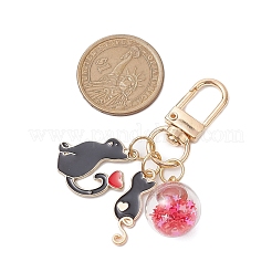猫の形をした合金エナメルと丸いガラスのペンダント装飾  回転式ナスカン付き  ミックスカラー  6cm&nbsp;KEYC-JKC00927