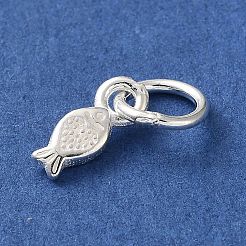 丸カン付きスターリングシルバーの魚チャーム925個  銀  8x3x1.3mm  穴：3.8mm&nbsp;STER-H118-09S